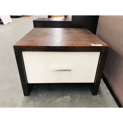 LAMP TABLE DARK TIMBER WITH WHITE DRAWER