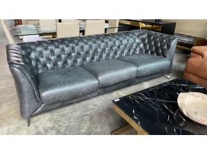 ALDEN 3 SEATER CHESTERFIELD STYLE LEATHER LOUNGE - SCOTLAND BLACKWOOD (RRP$3058) 