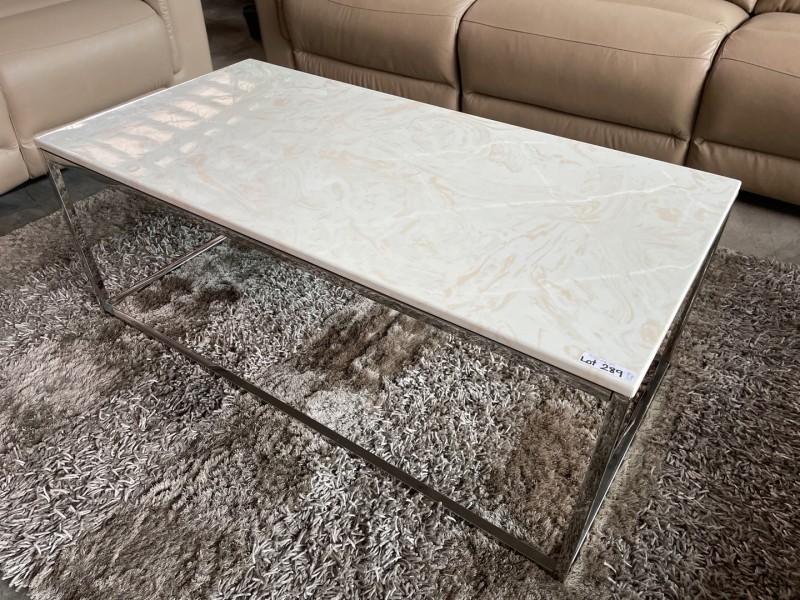 MARION COFFEE TABLE - SILVER STAINLESS STEEL WITH WHITE MARBLE TOP