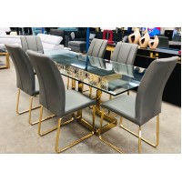 MILAN 2.2M GLASS TOP DINING TABLE WITH GOLD BASE (TABLE ONLY) 