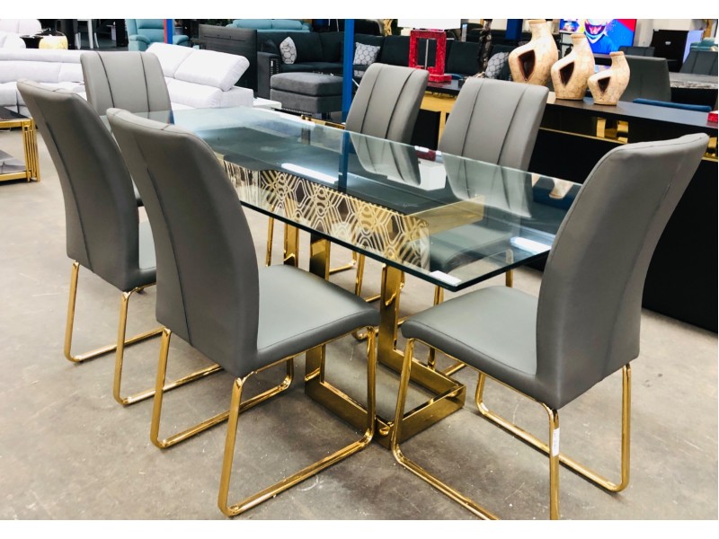 MILAN 2.2M GLASS TOP DINING TABLE WITH GOLD BASE (TABLE ONLY) 