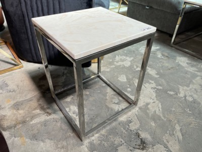 MARION LAMP TABLE SILVER STAINLESS STEEL WITH WHITE MARBLE TOP