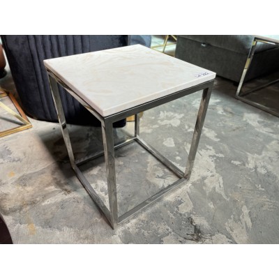 MARION LAMP TABLE SILVER STAINLESS STEEL WITH WHITE MARBLE TOP
