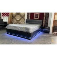 BLACK 3PCE QUEEN BEDROOM SUITE GAS LIFT BED & 2 BLACK 2 DRAWER BEDSIDES WITH L.E.D. LIGHTS