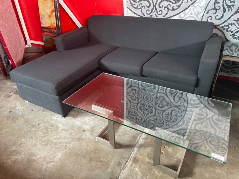 CIVIC BLACK FABRIC 2 SEATER LOUNGE WITH CHAISE #M26