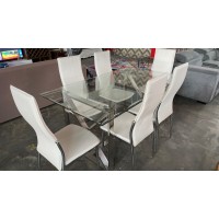 ROYAL GLASS TOP DINING TABLE 1.6M WITH SILVER LEG