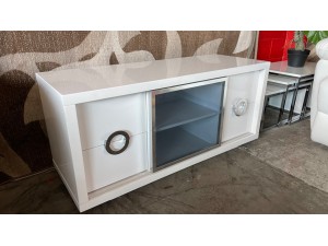 1.2M WHITE GLASS 4 DRAWER 1 DOOR TV UNIT - SOLD AS IS