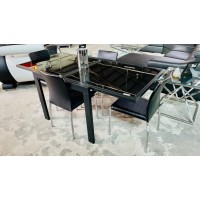 BLACK GLASS DINING TABLE WITH PULL OUT EXTENSION