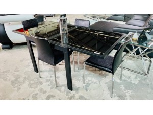 BLACK GLASS DINING TABLE WITH PULL OUT EXTENSION