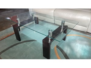 BLACK GLASS TOP COFFEE TABLE - SOLD AS IS