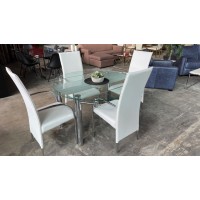5 PIECE OVAL GLASS DINING SUITE WITH EXTENSION TABLE