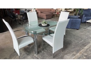 5 PIECE OVAL GLASS DINING SUITE WITH EXTENSION TABLE