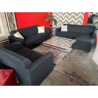 CIVIC BLACK FABRIC LOUNGE SUITE 2x3 seater plus 2 seater and chaise