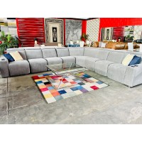 WARWICK LARGE FABRIC THEATRE CNR LOUNGE WITH 5 ELECTRIC RECLINERS - MAGMA STORM RRP$7000