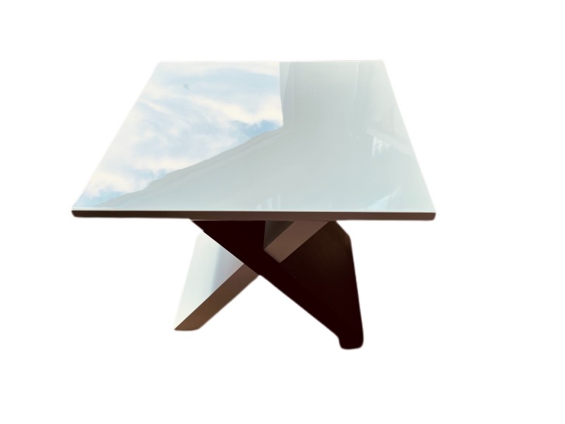 WASHINGTON LAMP TABLE - WHITE HIGH GLOSS TOP WITH WALNUT/WHITE FRAME (L55XW55XH50CM) (RRP$400)