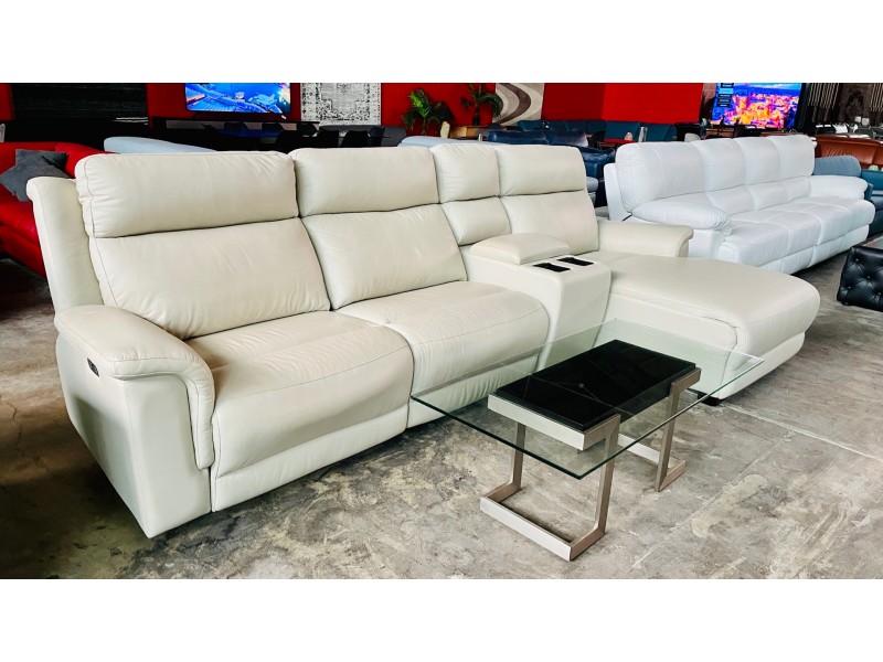 KADE VILLA PEARL 2.5 SEATER LEATHER HOME THEATRE SUITE ELECTRIC RECLINING WITH CHAISE (RRP$7400) 2033C069 #019/020-22-02-22 - FACTORY SECOND