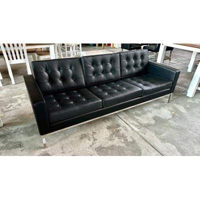REPLICA FLORENCE KNOLL BLACK LEATHER 3 SEATER LOUNGE