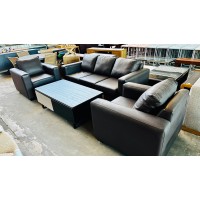 Brown full leather lounge suite- 3 SEATER + 2 X SINGLES