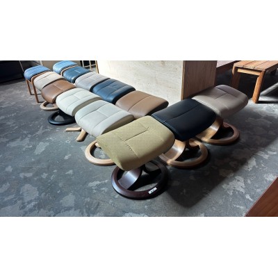 GENUINE LEATHER OTTOMAN /FOOTSTOOL ON TIMBER BASE - ASSORTED COLOURS