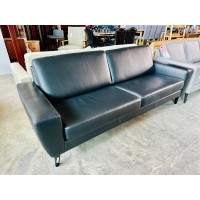 Black 3 Seater Leather Lounge With Metal Legs (RRP$4089)