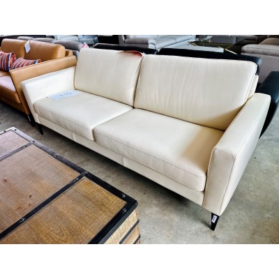 CREAM 3 SEATER FULL LEATHER LOUNGE WITH METAL LEG (RRP$4089)