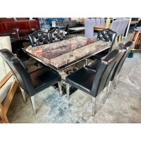 7 PIECE DINING SET - MARBLE TABLE WITH CHAIRS IN BLACK