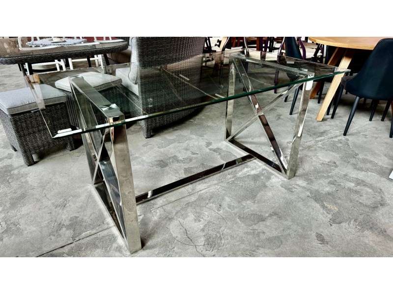 BRAND NEW ROYAL 1.6M GLASS & CHROME DINING TABLE