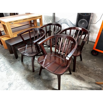 SET OF 4 SOLID TIMBER (DARK TEAK)  DINING CHAIRS