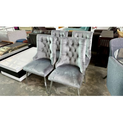 SET OF 4 X DAILEY GREY VELVET DINING CHAIRS WITH SILVER LEG