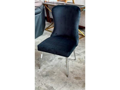 CARLTON DINING CHAIRS - BLACK VELVET WITH SILVER LEGS