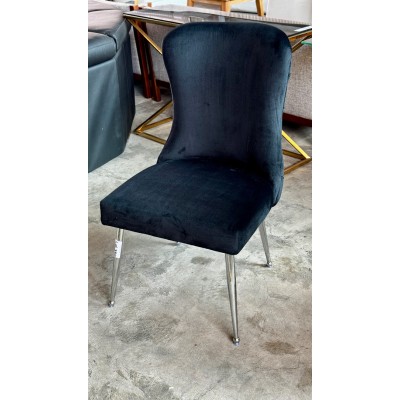 CARLTON DINING CHAIRS - BLACK VELVET WITH SILVER LEGS