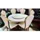 ROUND GOLD 7 PIECE DINING SUITE WITH LAZY SUSAN - MINOR IMPERFECTION ON TOP OF TABLE