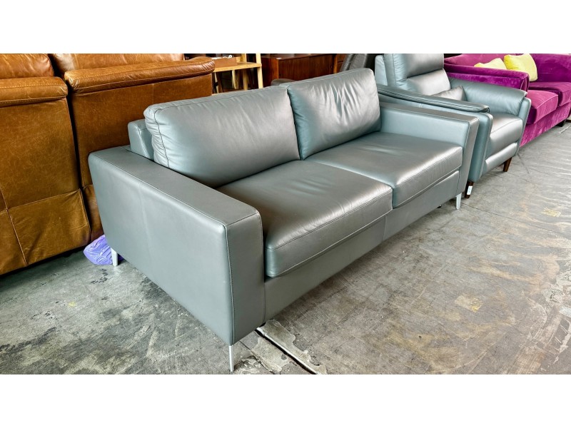 CRAWFORD GREY LEATHER 2 SEATER SOFA BED - VILLA AUTO - RRP$2830 