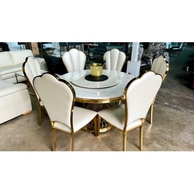 Round gold framed marble resin  7 piece dining suite 