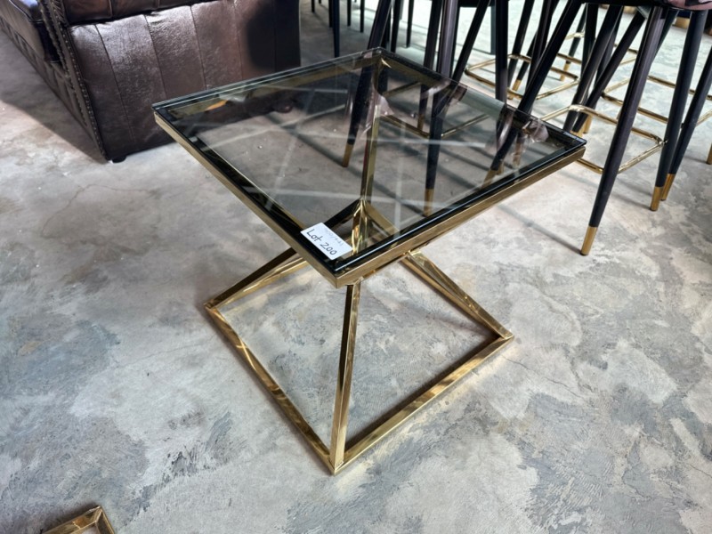 Pyramid Duo lamp / side table smoked glass and gold frame