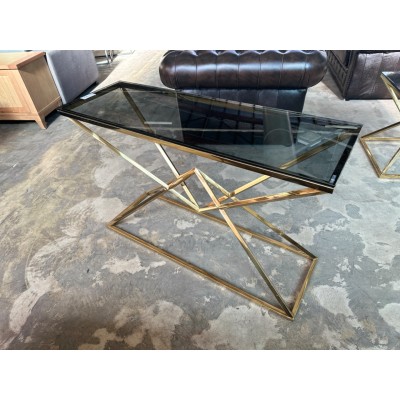 Pyramid Duo console table smoked glass and gold frame