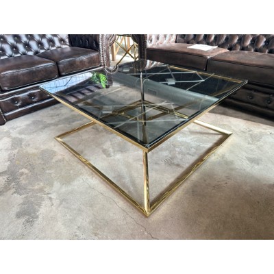 Pyramid Duo coffee table smoked glass and gold frame