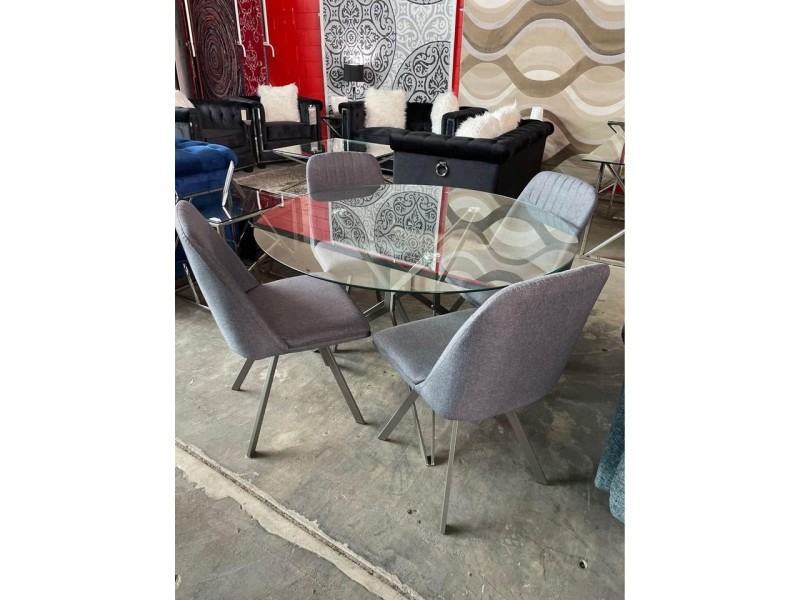 5 PIECE DINING SUITE 120CM GLASS TABLE WITH 4 MATCHING CHAIRS
