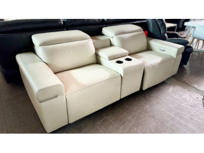 TYRONE LEATHER 2 SEATER HOME THEATRE ELECTRIC RECLINING LOUNGE - RRP$4600