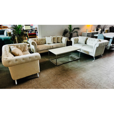 BRAND NEW 3+2+2 SEATER LOUNGE / SOFA SET IN CREAM VELVET