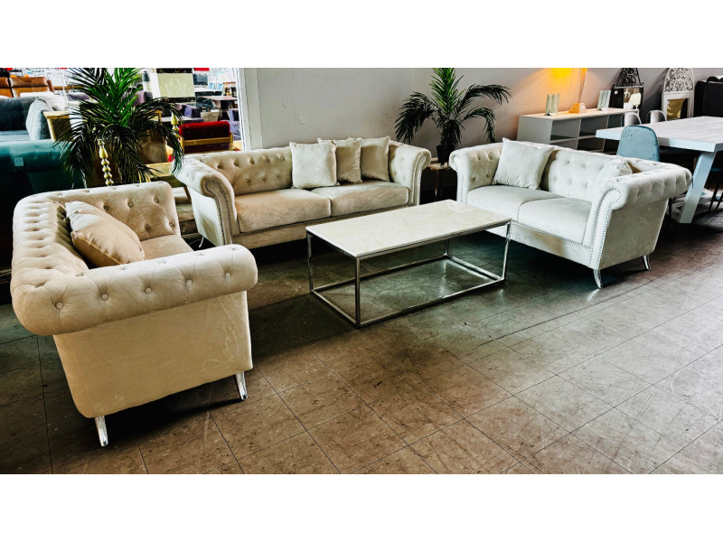 BRAND NEW 3+2+2 SEATER LOUNGE / SOFA SET IN CREAM VELVET