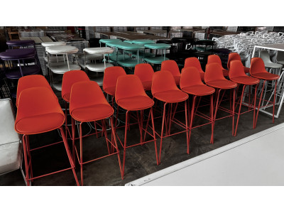 13X ORANGE BAR STOOLS- 75CM COMMERCIAL GRADE INDOOR OR OUTDOOR USE