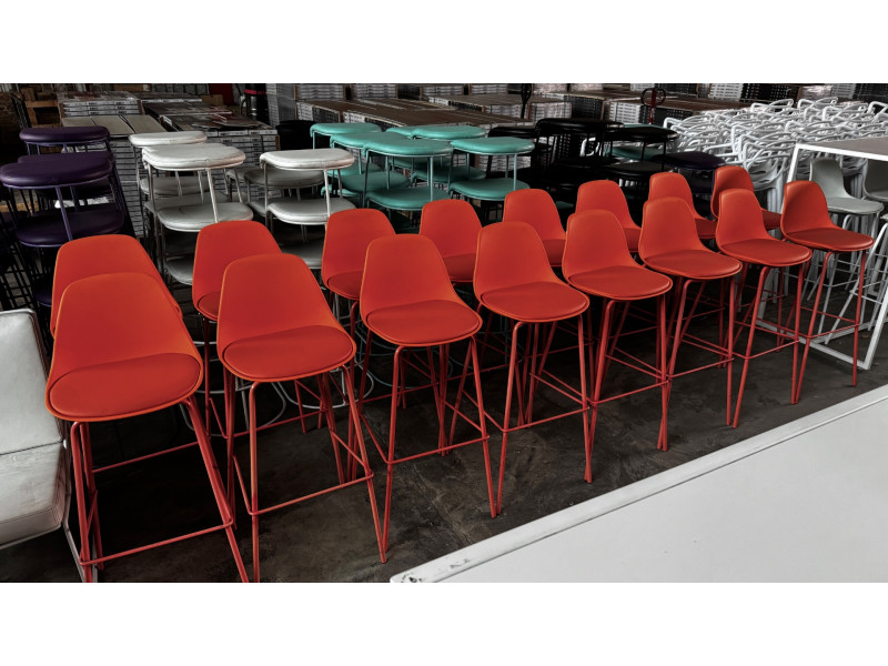 16X ORANGE BAR STOOLS- 75CM COMMERCIAL GRADE INDOOR OR OUTDOOR USE