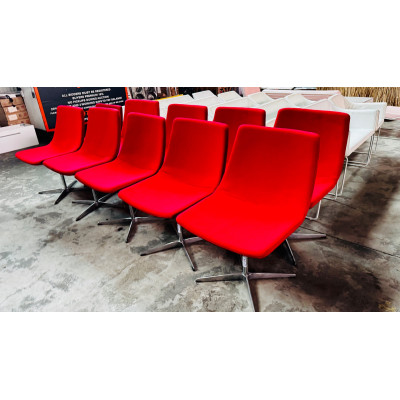 RED FABRIC BOARDROOM / CLIENT CHAIRS CHROME SWIVEL BASE WITH WIDE COMFORT SEATING