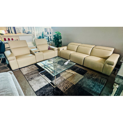 TYRONE FULL LEATHER 3 SEATER + 2 SEATER HOME RECLINING THEATRE SOFA SET RECLINING LOUNGE - VILLA PEARL RRP$9900 