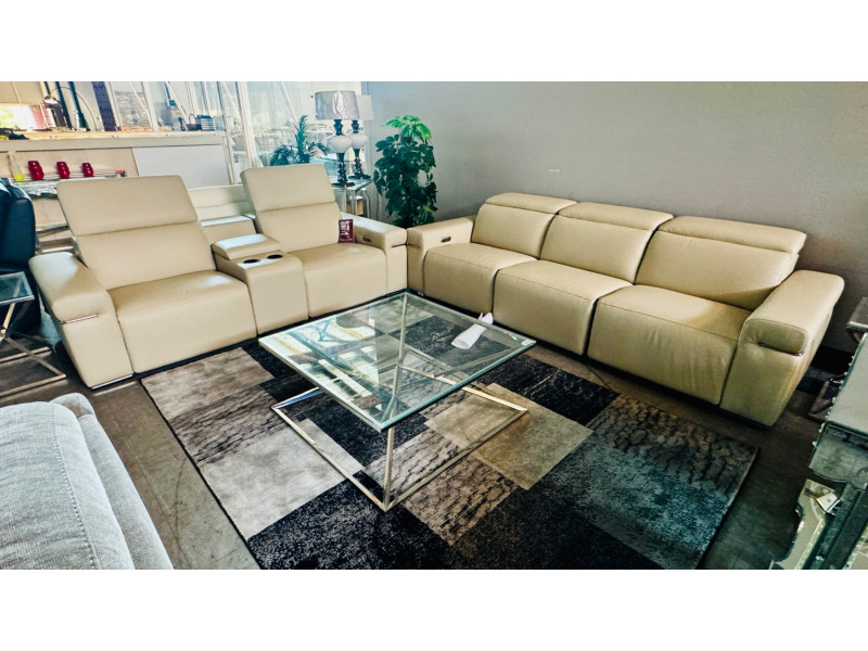 TYRONE FULL LEATHER 3 SEATER + 2 SEATER HOME RECLINING THEATRE SOFA SET RECLINING LOUNGE - VILLA PEARL RRP$9900 