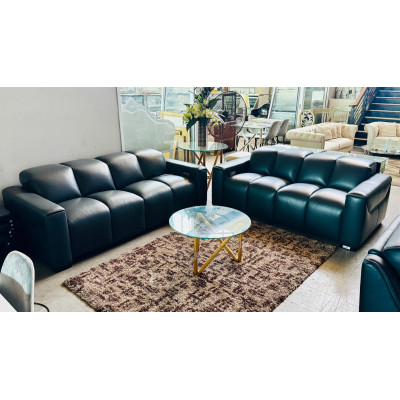 LEATHER LOUNGE SUITE 3 SEATER + 2.5 SEATER ALL ELECTRIC RECLINING - PREMIUM GUNBARREL RRP$9000 