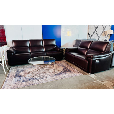 BURTON LEATHER LOUNGE SUITE 3 + 2  SEATER ALL ELECTRIC RECLINING - GREENWICH WALNUT RRP $9509