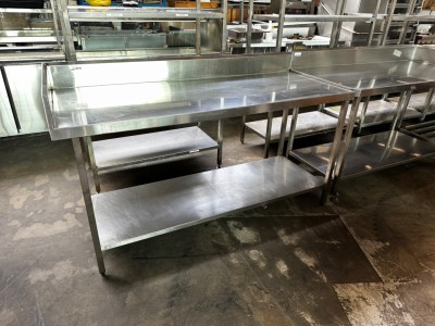 S/STEEL BENCH WITH SPLASHBACK & SHELF - 1750X700X900 HIGH - SOLD AS IS