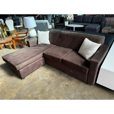 CIVIC BROWN SUEDE 3 SEATER LOUNGE WITH CHAISE